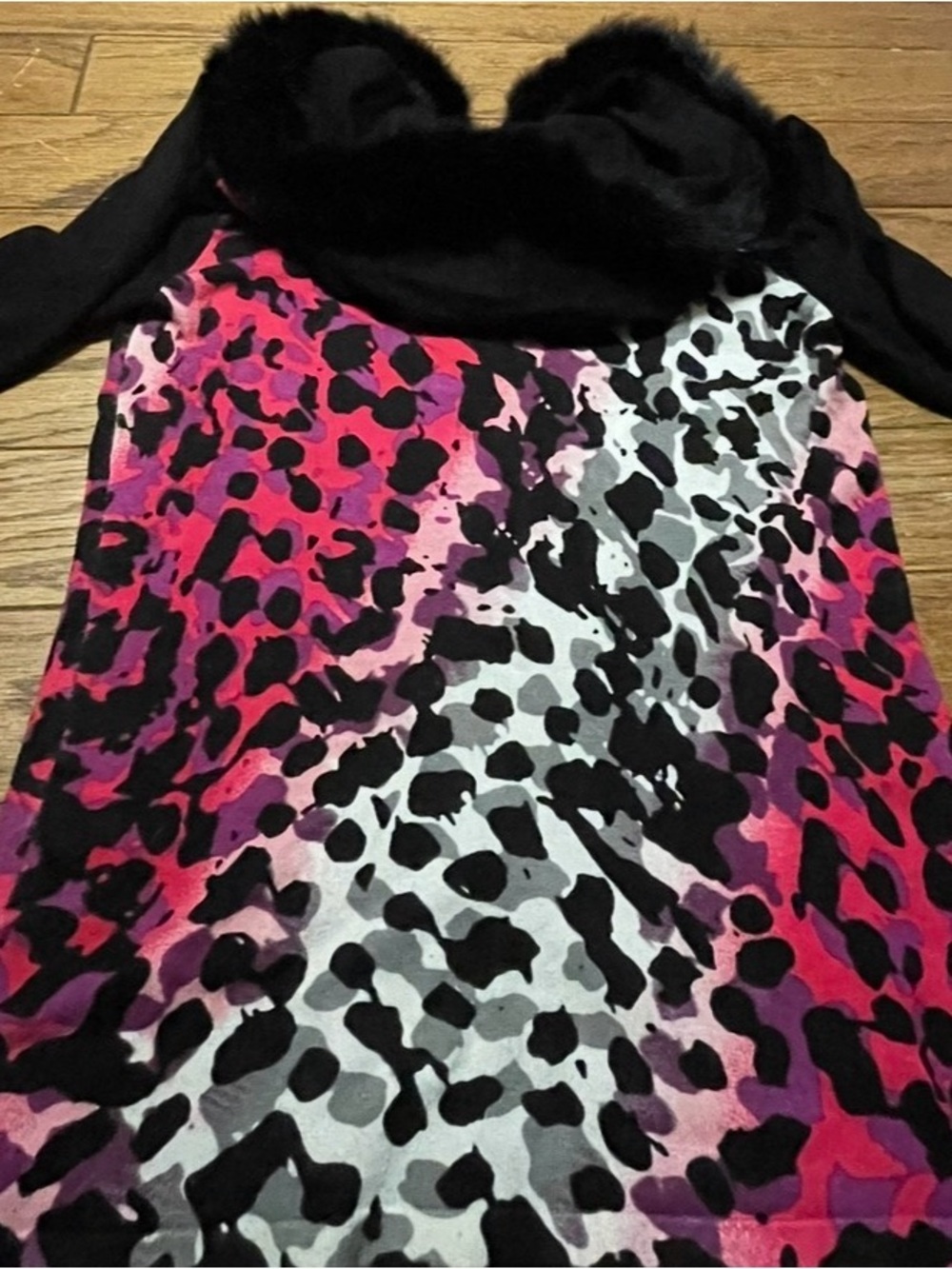 Belldini Women's Faux Fur Collar Animal Print Jacket